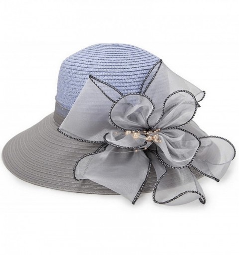 Sun Hats Women Large Brim Bucket Summer Straw Sun Hat Boonie Cap W/Flower Band - Grey - CY18DYO9Q4O $13.76