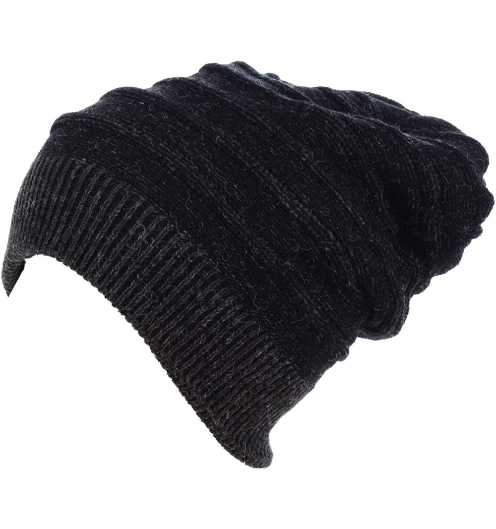 Skullies & Beanies Winter Womens Fashion Bun Ponytail Fleece Lined Slouchy Knit Beanie Hat - Black Stripes - CQ18AD0DWZU $14.33