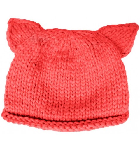 Skullies & Beanies Knit Beanie Cat Ears Cap for Baby & Kids & Pussycat Hat Women's March - Watermelon Red - CU18W0MC457 $9.20