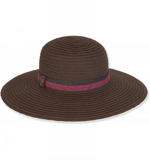 Sun Hats Women's Chic Wide Brim Sun Hat with Trim 1726 - B. Brown - C112FWTPLOP $23.71