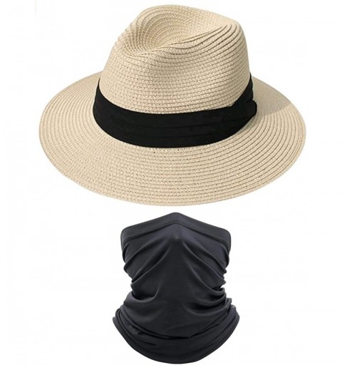 Sun Hats Womens UPF50 Foldable Summer Straw Hat Wide Brim Fedora Sun Beach hat - A Khaki Hat+black Balaclava - CI18U6903HZ $1...