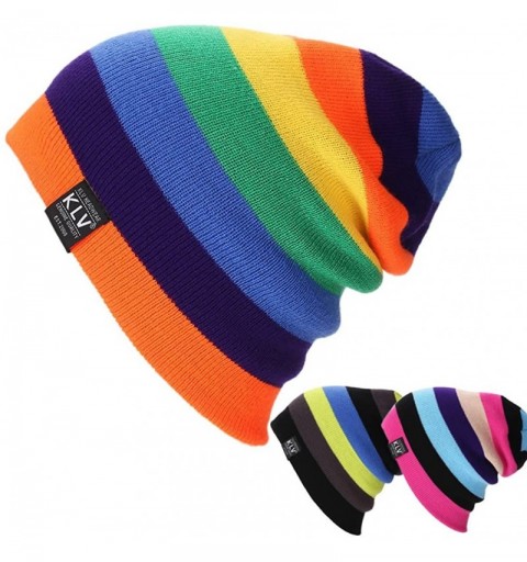 Skullies & Beanies Slouchy Baggy Beanie Knit Colorful Hats Cozy Comfortable Warm Rainbow Cap Oversized for Winter Unisex (Ora...