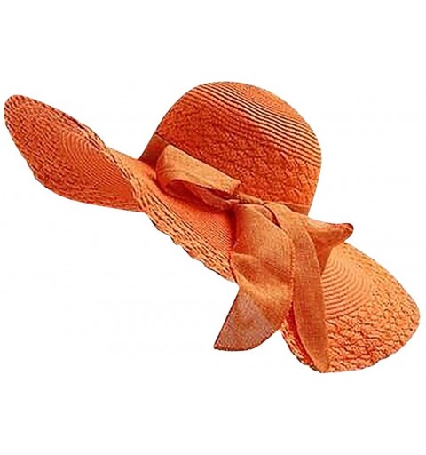 Sun Hats Women Big Bowknot Straw Hat UV Protection Beach Cap Sun Hats Floppy Foldable Roll up - Orange - CP18SMXRIYQ $13.17