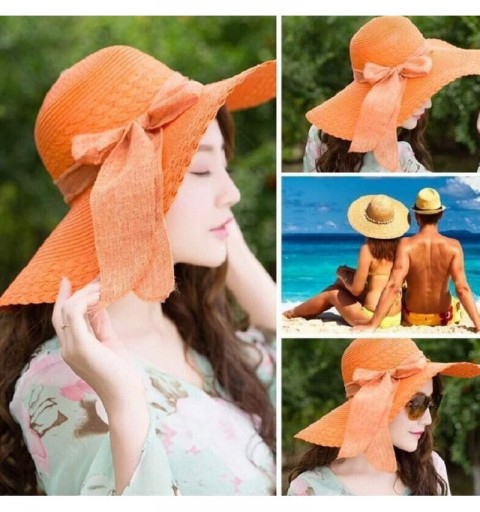 Sun Hats Women Big Bowknot Straw Hat UV Protection Beach Cap Sun Hats Floppy Foldable Roll up - Orange - CP18SMXRIYQ $13.17