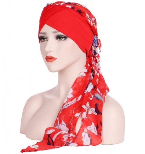 Skullies & Beanies Chemo Headwear Turbans for Hair Loss Women Scarf Headwraps Cancer Hats - Red - CO18NZTLQQW $13.59