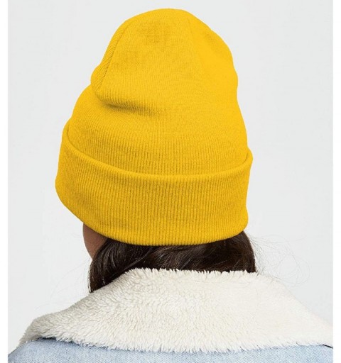 Skullies & Beanies red Cuffed Beanie Knit Hat Skull Beanies Cap Fine Knit for Men Women - Yellow - CI193ONQSYT $18.83