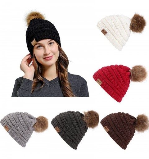 Skullies & Beanies Women Casual Multicolor Solid Stitching Outdoor Plush Ball Hats Crochet Knit Beanie Cap - Army Green - CX1...