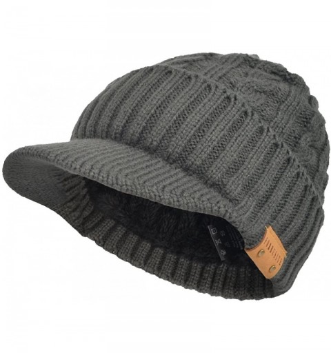 Skullies & Beanies Men's Knit Beanie Visor Skullcap Cadet Newsboy Cap Ski Winter Hat - Dark Grey - C212O75973H $13.40