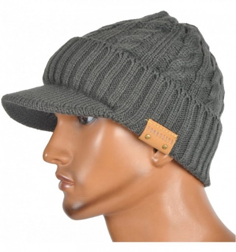 Skullies & Beanies Men's Knit Beanie Visor Skullcap Cadet Newsboy Cap Ski Winter Hat - Dark Grey - C212O75973H $13.40