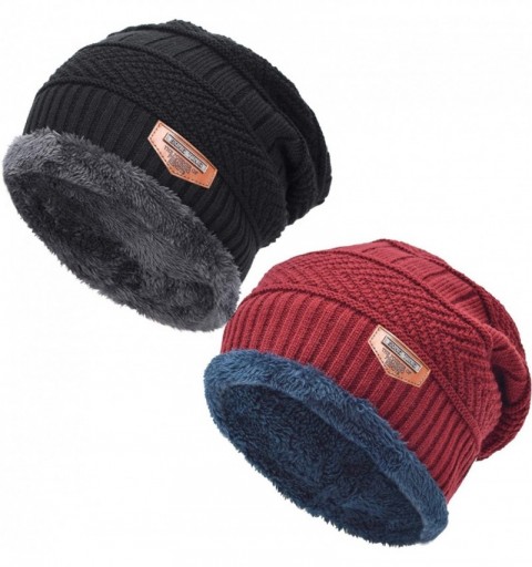 Skullies & Beanies Oversized Unisex Fleece Lined Slouchy Beanie Soft Thick Warm Winter Knitted Beanie Ski Hat - CZ18IR8S42I $...
