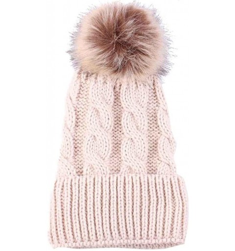 Skullies & Beanies Women Teen Girls Pom Pom Slouchy Thick Skull Cap Knit Hat Winter Warm Beanie - Beige - CY188OCC2LE $9.03