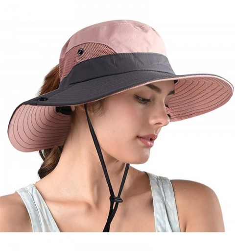 Sun Hats Women's Ponytail Safari Sun Hat-Wide Brim UV Protection Outdoor Bucket Hat-Foldable Beach Summer Fishing Hat - CY18S...