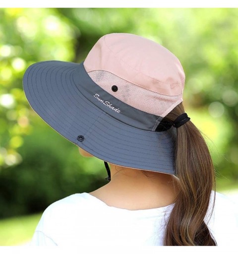 Sun Hats Women's Ponytail Safari Sun Hat-Wide Brim UV Protection Outdoor Bucket Hat-Foldable Beach Summer Fishing Hat - CY18S...