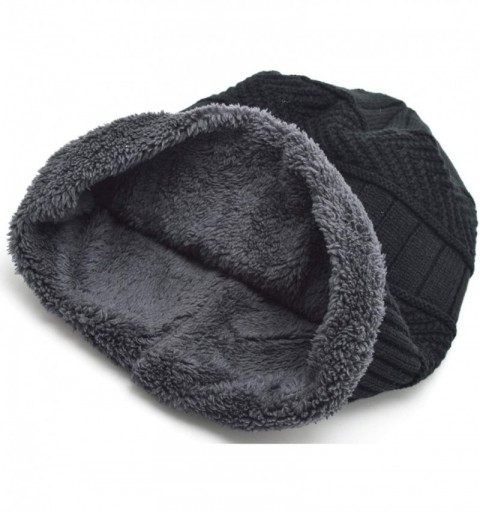 Skullies & Beanies Oversized Unisex Fleece Lined Slouchy Beanie Soft Thick Warm Winter Knitted Beanie Ski Hat - CZ18IR8S42I $...