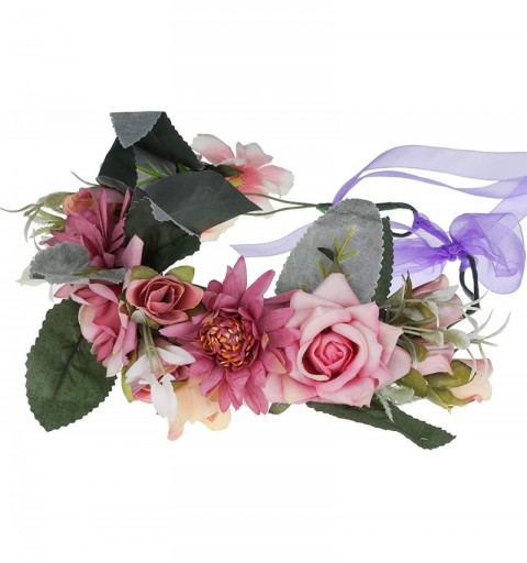 Headbands Adjustable Flower Crown Headband - Women Girl Festival Wedding Party Flower Wreath Headband - Purple-2 - C518R3WRI5...