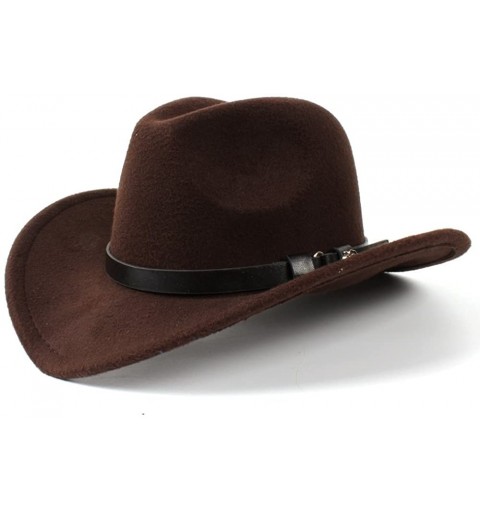 Cowboy Hats Men's Western Cowboy Hat Lady Felt Cowgirl Sombrero Caps Cap for Women - Coffee - CD18UUMMTXS $21.28