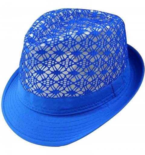 Fedoras Women Summer Beach Colorful Brim Fedora Hat Sun Hats - Sapphire Blue - CL12G2KS2UX $12.78