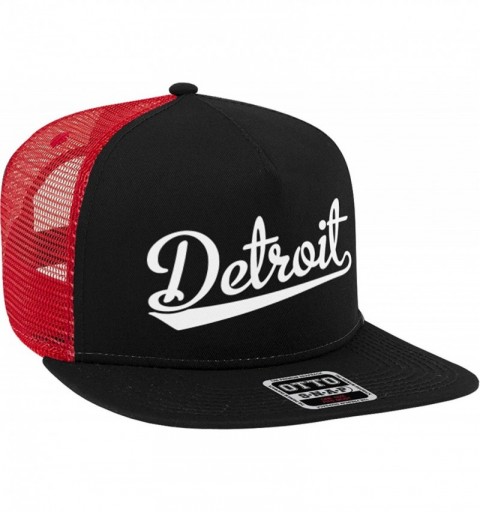 Baseball Caps Detroit Script Baseball Font Snapback Trucker Hat - Black/Red - CQ18CTIUZ78 $14.08
