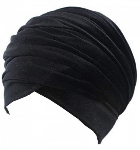 Headbands Luxury Pleated Velvet Turban Hijab Head Wrap Extra Long Tube Indian Headwrap Scarf Tie - Tjm-38-black - C6186G86AR8...