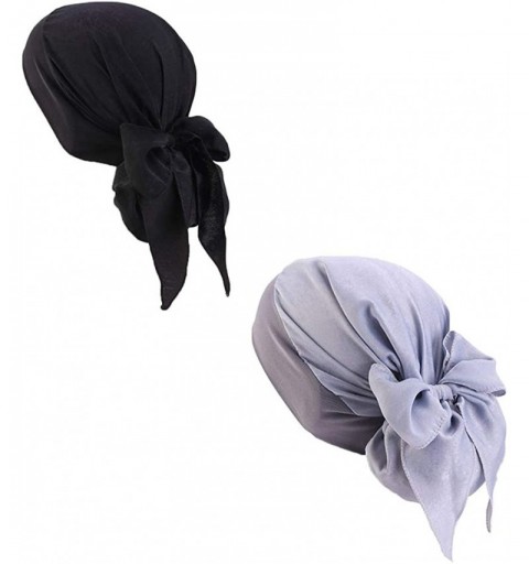 Headbands Vintage Elastic Scarves Pre Tied Headwear - Black+grey - CK18TTXIQ90 $18.45