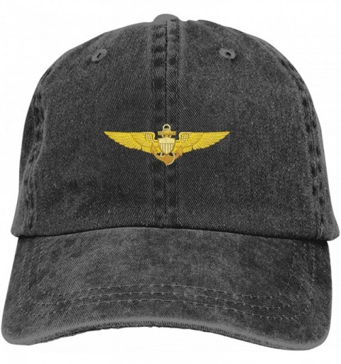 Baseball Caps US Navy Pilot Wings Mens Cotton Adjustable Washed Twill Baseball Cap Hat - Black - CQ18M8S978I $19.01