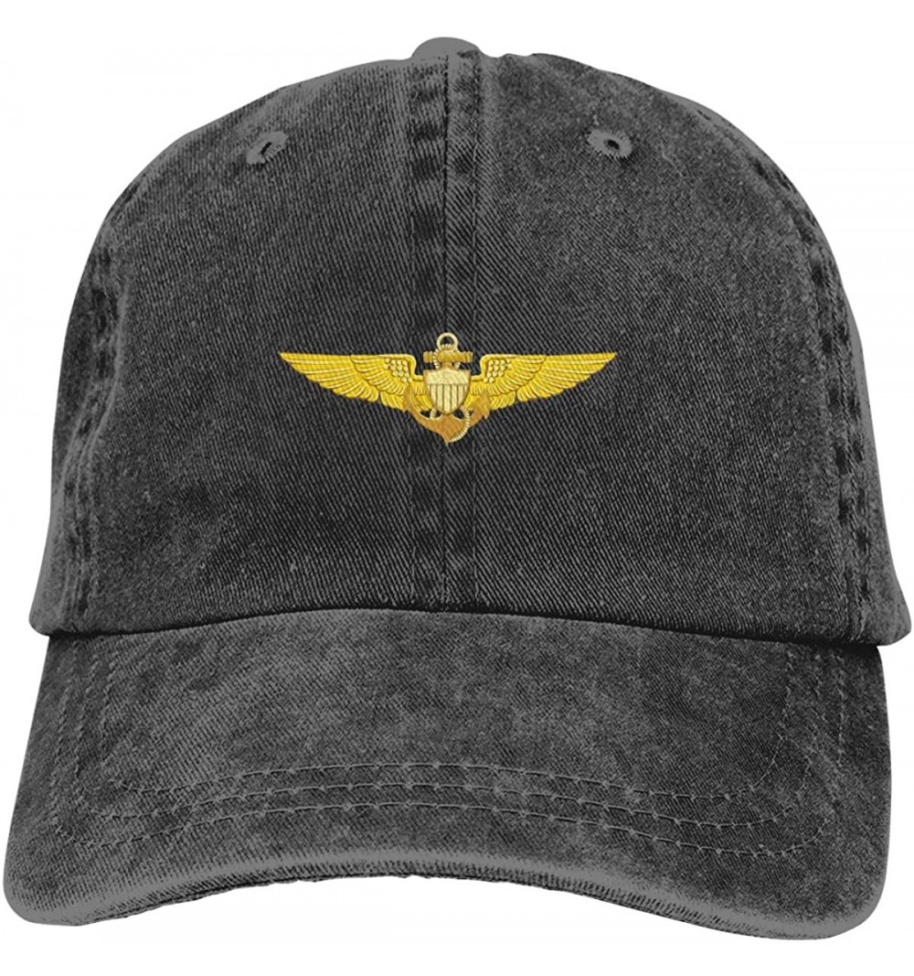Baseball Caps US Navy Pilot Wings Mens Cotton Adjustable Washed Twill Baseball Cap Hat - Black - CQ18M8S978I $19.01