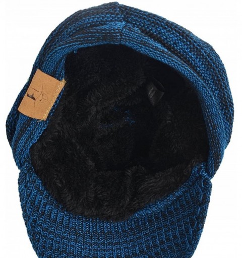 Skullies & Beanies Men Stripe Knit Visor Beanie Hat for Winter - B319-blue - CC186XLNUM4 $11.54