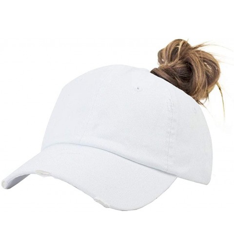 Baseball Caps Ponytail Baseball Hat Distressed Retro Washed Cotton Twill - White 3 - C218SMMAA65 $27.46