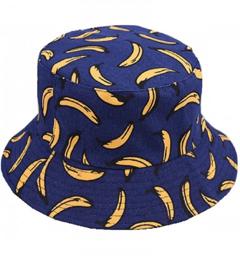 Bucket Hats Banana Print Bucket Hat Fruit Pattern Fisherman Hats Summer Reversible Packable Cap - Navy - CW18GUTO9N3 $11.88