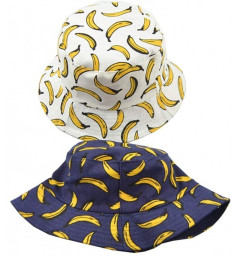 Bucket Hats Banana Print Bucket Hat Fruit Pattern Fisherman Hats Summer Reversible Packable Cap - Navy - CW18GUTO9N3 $11.88