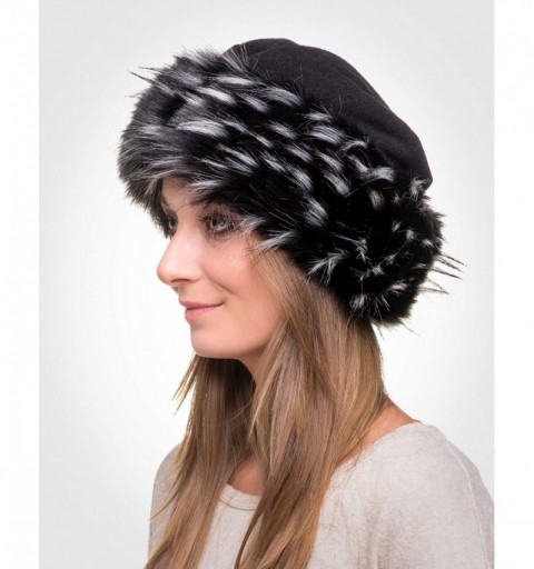 Bomber Hats Faux Fur Trimmed Winter Hat for Women - Classy Russian Hat with Fleece - Black - Black and White Raccoon - CG1201...