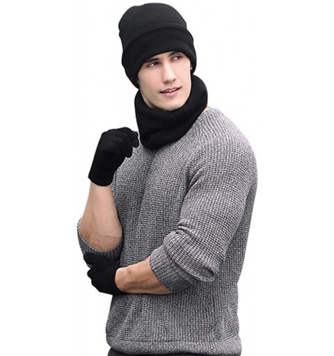 Skullies & Beanies 3 Pieces Knitted Hat Set Winter Thick Warm Knit Hat + Scarf + Touch Screen Gloves - Black - CD18I05SX43 $1...