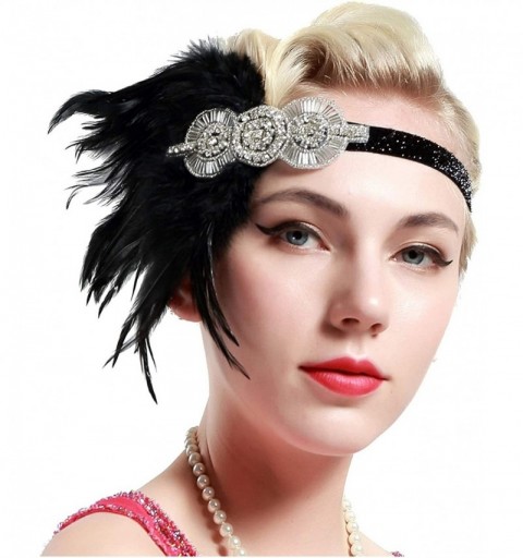Headbands 1920s Flapper Headpiece 20s Gatsby Feather Headband 1920s Accessories - Silver With Black Feather - CE12O80Q3B1 $12.75