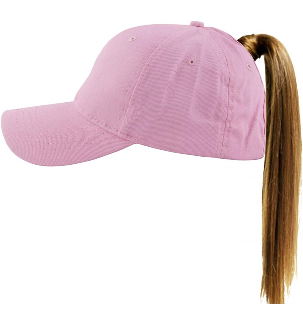Baseball Caps Women's Ponytail Baseball Cap Messy High Bun Adjustable Plain Trucker Dad Hat - Cotton-pink - C018NEXU5DU $13.94