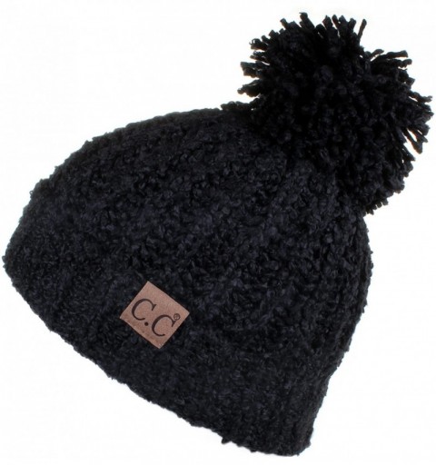 Skullies & Beanies Winter Hat Cable Knitted Large Soft Pom Pom Beanie Hat (HAT-7362) - Black New - CR18R576QD5 $14.55