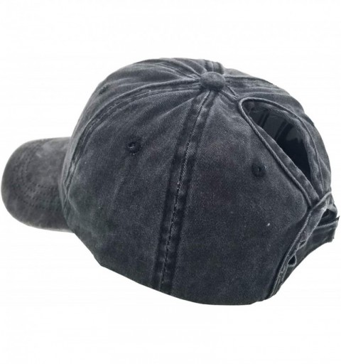 Baseball Caps Ponytail Baseball Hat Distressed Retro Washed Cotton Twill - Black+burgundy - C318NT95YYY $20.02