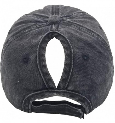 Baseball Caps Ponytail Baseball Hat Distressed Retro Washed Cotton Twill - Black+burgundy - C318NT95YYY $20.02