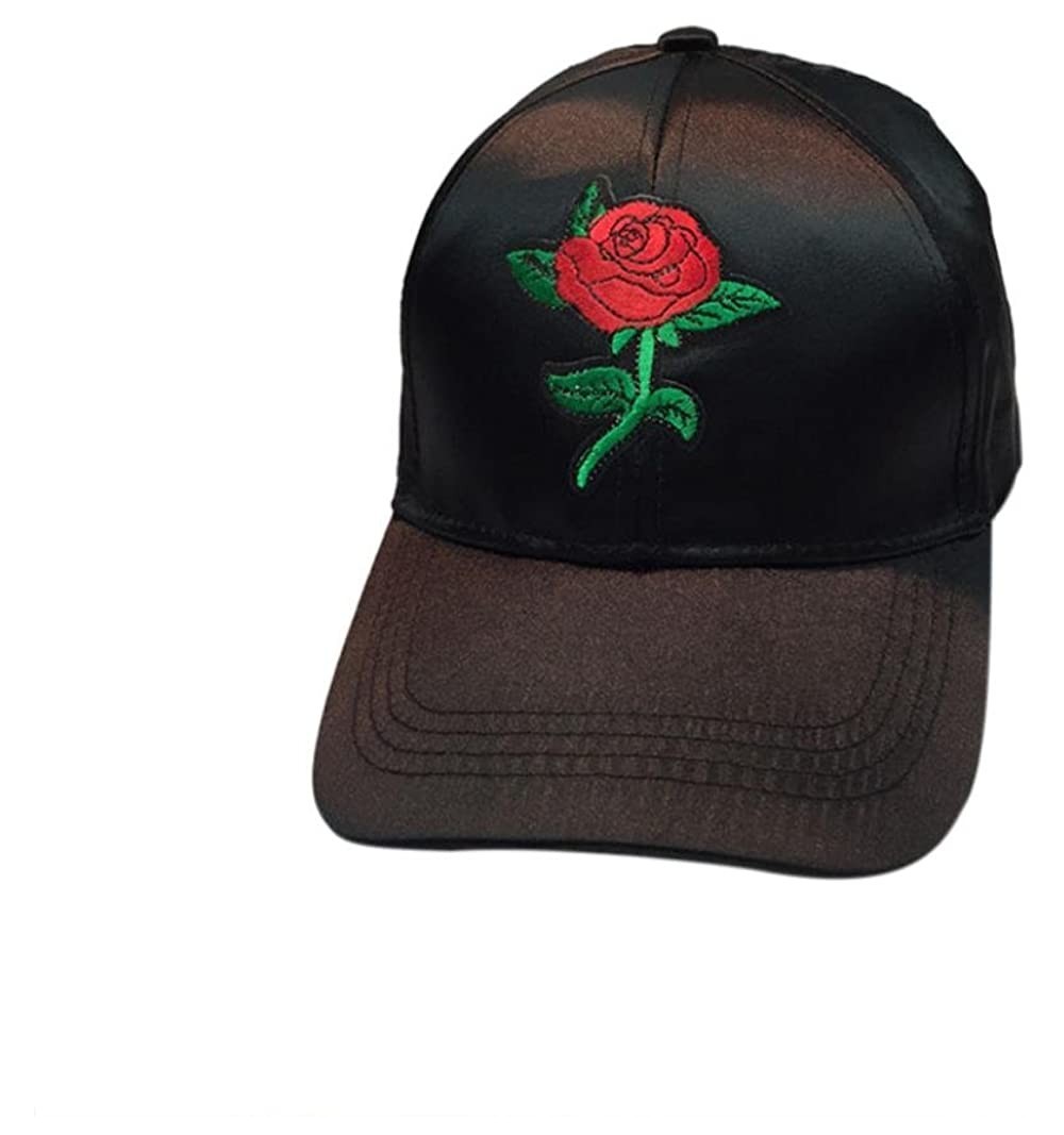 Baseball Caps Caps- Unisex Fashion Rose Embroidery Baseball Cap Adjustable Hip Hop Rose Hat - Black - C9182YOTIKH $10.81