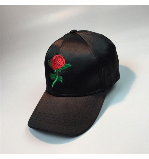 Baseball Caps Caps- Unisex Fashion Rose Embroidery Baseball Cap Adjustable Hip Hop Rose Hat - Black - C9182YOTIKH $10.81