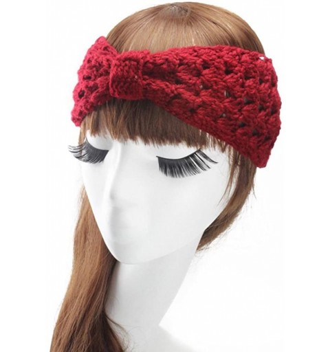 Cold Weather Headbands Retro Bohemian Beads Cable Knitted Winter Turban Ear Warmer Headband - Red Black Set - C4189SY79H7 $14.06