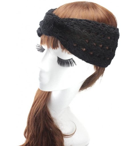 Cold Weather Headbands Retro Bohemian Beads Cable Knitted Winter Turban Ear Warmer Headband - Red Black Set - C4189SY79H7 $14.06