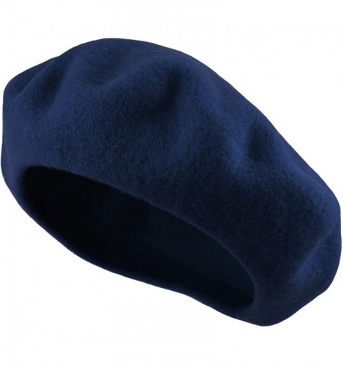 Berets Traditional Women's Men's Solid Color Plain Wool French Beret One Size - Navy Blue - CE189YI959Q $8.87
