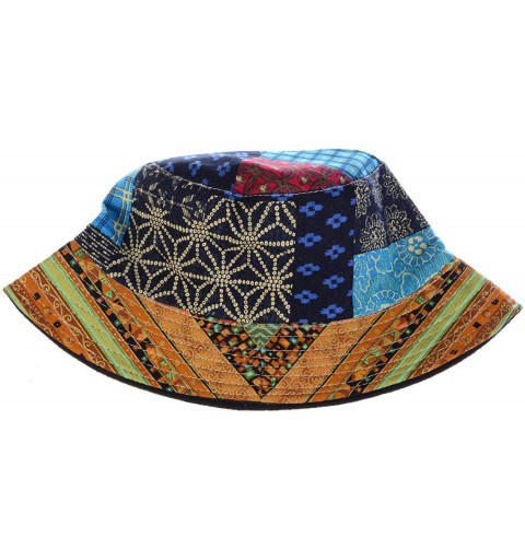 Bucket Hats Packable Reversible Black Printed Fisherman Bucket Sun Hat- Many Patterns - Hippyie Patch Multi Gold - CM12DAEA4R...
