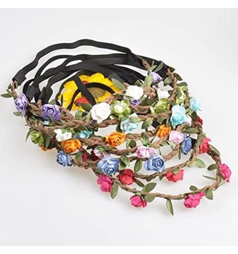 Headbands Hippie Love Flower Garland Crown Festival Wedding Hair Wreath BOHO Floral Headband - Pink - CA11MM4OICP $7.70