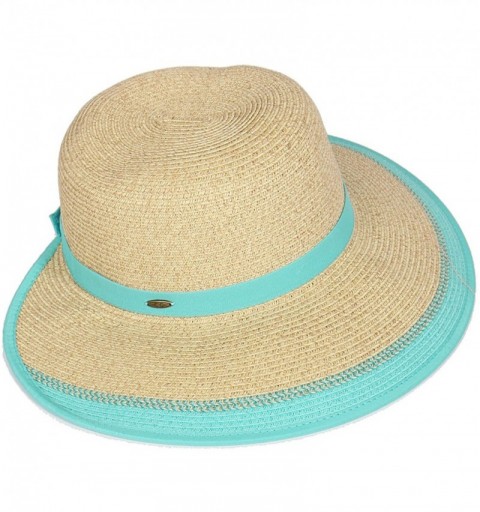 Sun Hats Beach Hats for Women Wide Brim Summer Sun hat- Floppy Paper Straw Foldable Packable - Mix/Mint 09 - C218RG5KLD8 $19.03