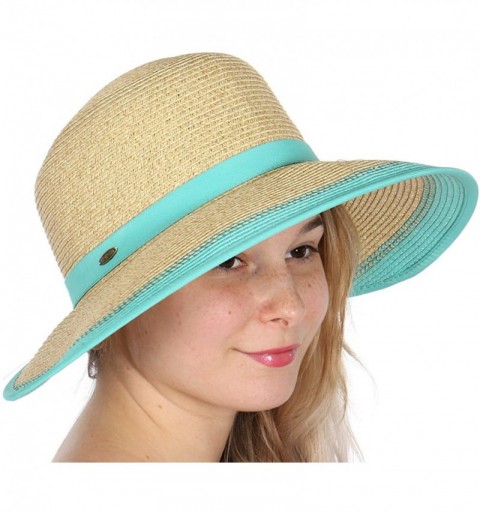 Sun Hats Beach Hats for Women Wide Brim Summer Sun hat- Floppy Paper Straw Foldable Packable - Mix/Mint 09 - C218RG5KLD8 $19.03