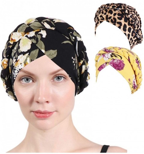 Skullies & Beanies 3 Packs Women Turban-Colorful Floral Printed One Plait Elegant Stretch Turban Head Wrap for Cancer Chemo -...