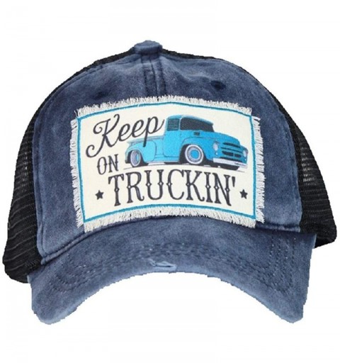 Baseball Caps High Ponytail Bun Trucker Mesh Vented Baseball Hat Cap - Keep on Trucking Navy Blue - CY18IRW665R $20.29