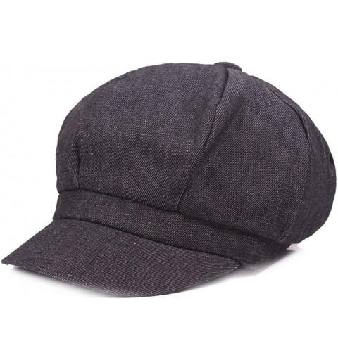 Newsboy Caps Womens Visor Beret Newsboy Hat Washed Denim Cabbie Cap - Black - C21859ED47R $17.42