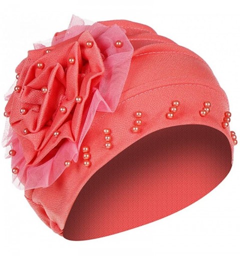 Skullies & Beanies Muslim Turbans for Women- Pearl Beading India Hat Muslim Ruffle Cancer Chemo Beanie Turban Wrap Cap - C718...